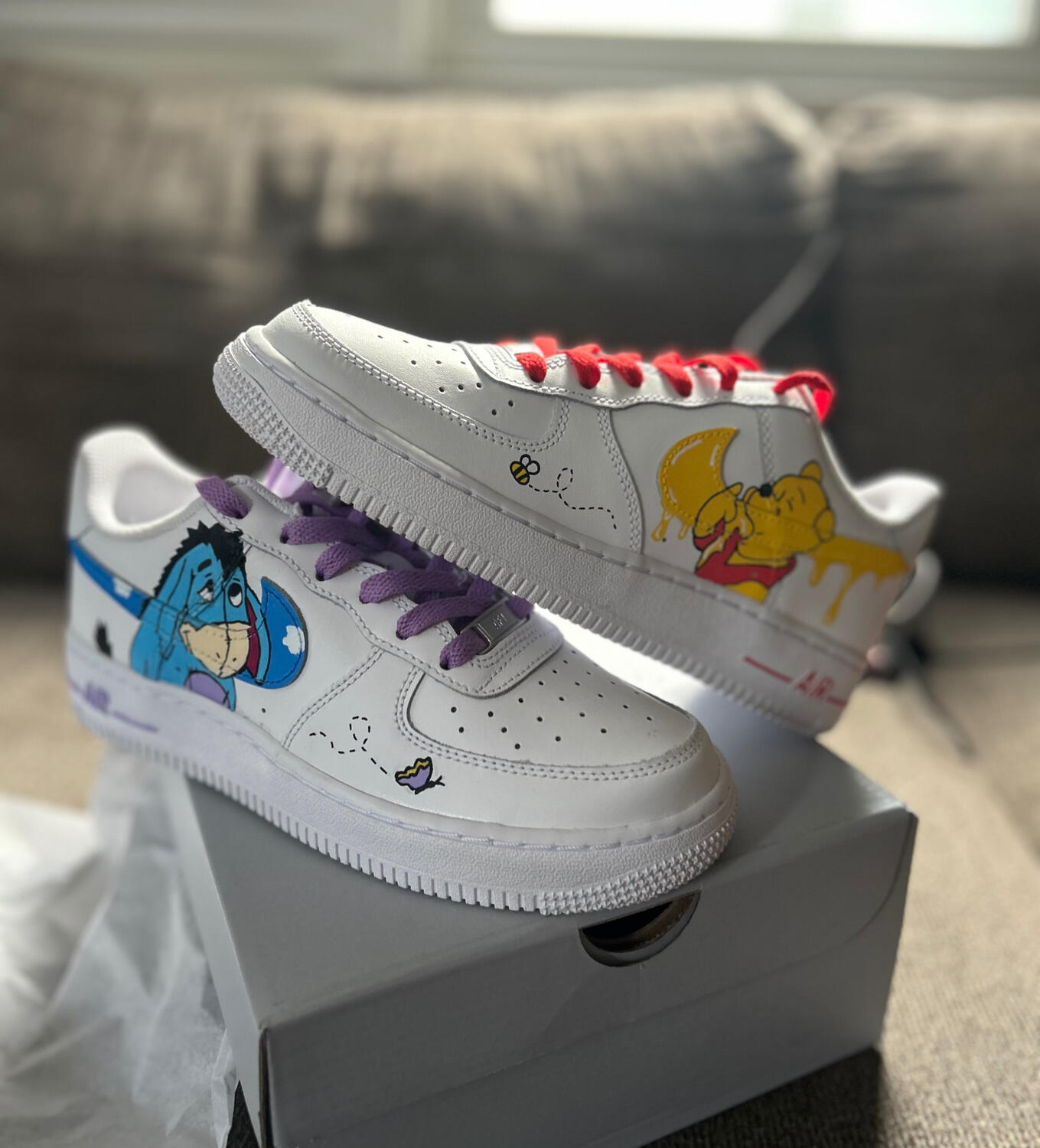 “I purchased custom shoes and asked for Winnie the Pooh and Eeyore for my step daughter and he amazed me with these kicks! Phenomenal Work and did them in less then 2 weeks. Great Christmas present, she loved them!” ⭐️⭐️⭐️⭐️⭐️ -Tommy-